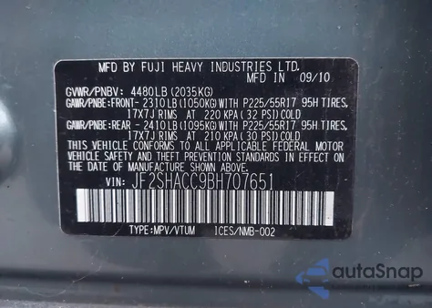 2011 Subaru Forester 2.5X Premium из США, поврежденный, VIN JF2SHACC9BH707651